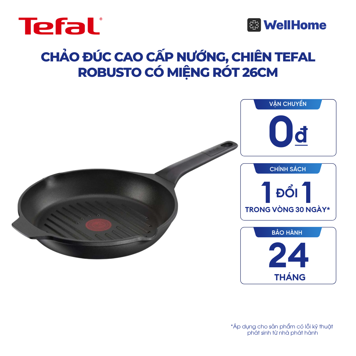  Chảo đúc cao cấp nướng, chiên Tefal Robusto có miệng rót 26cm 