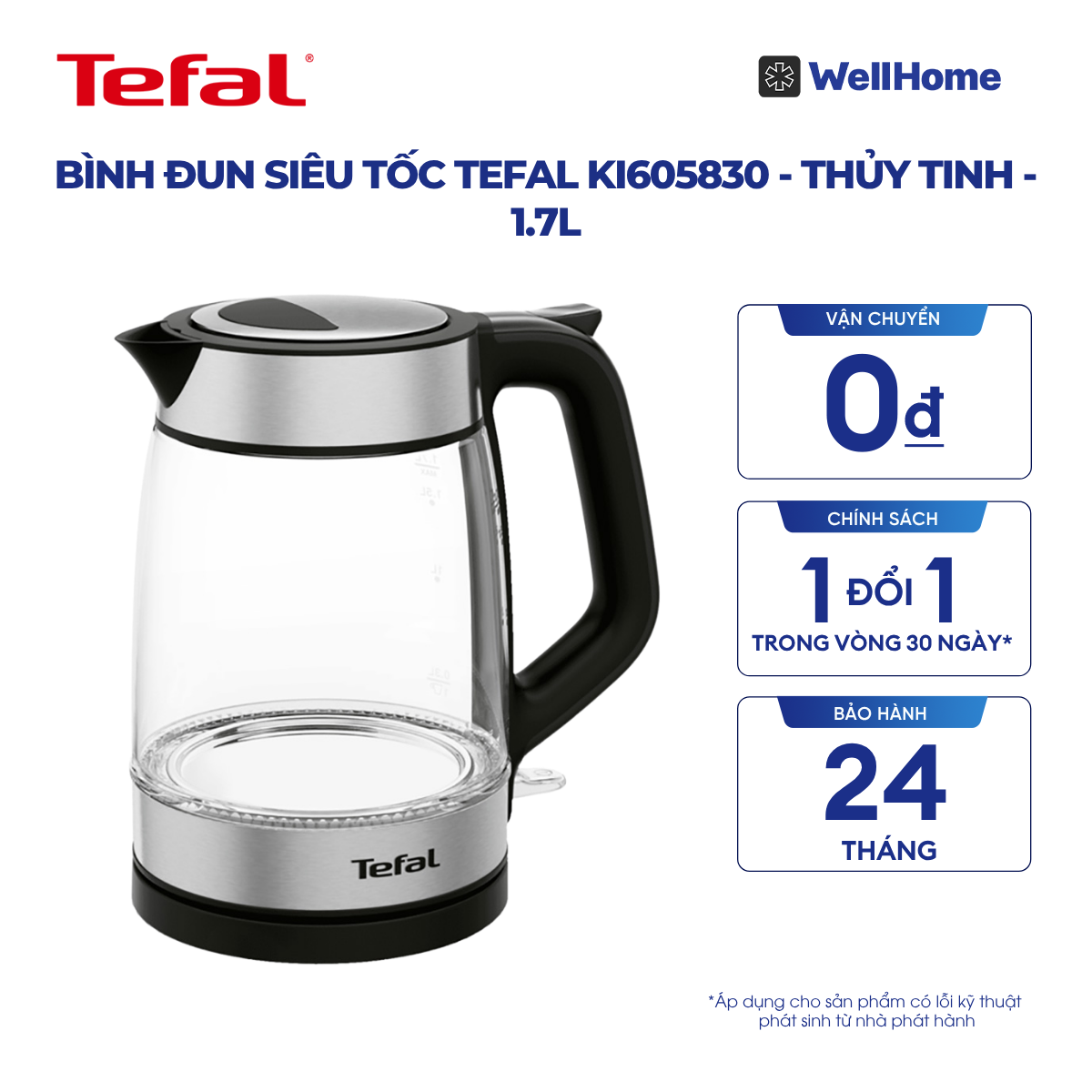  Bình đun siêu tốc Tefal KI605830 - thủy tinh - 1.7L 