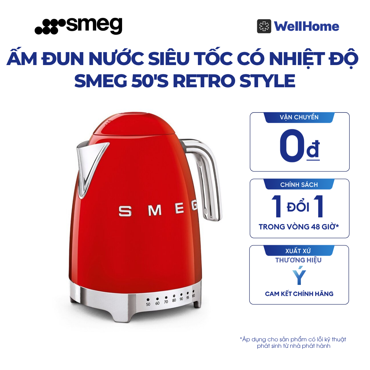  ẤM ĐUN NƯỚC SIÊU TỐC CÓ NHIỆT ĐỘ SMEG 50'S RETRO STYLE 