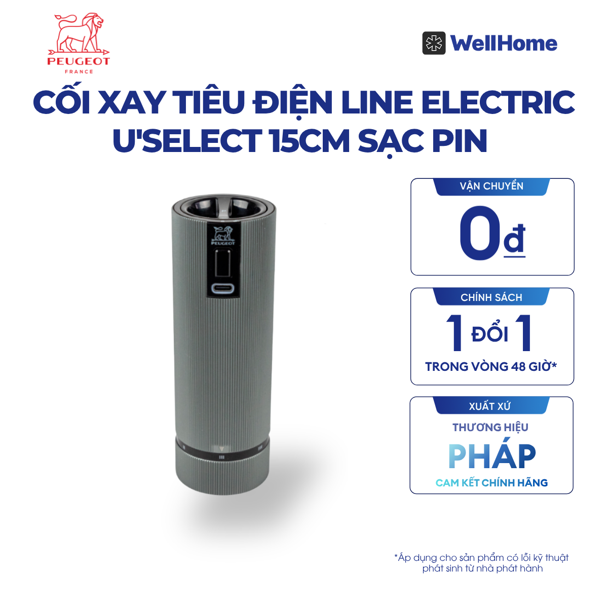  CỐI XAY TIÊU ĐIỆN LINE ELECTRIC U'SELECT 15CM SẠC PIN - MÀU XÁM CACBON 