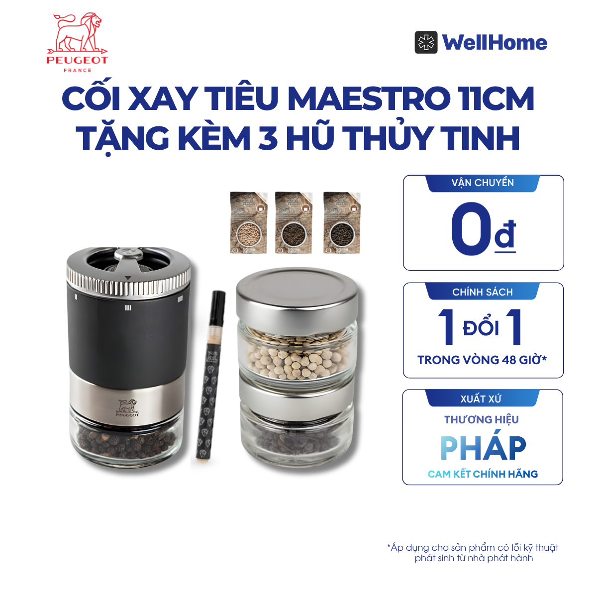  CỐI XAY TIÊU MAESTRO 11CM TẶNG KÈM 3 HŨ THỦY TINH 