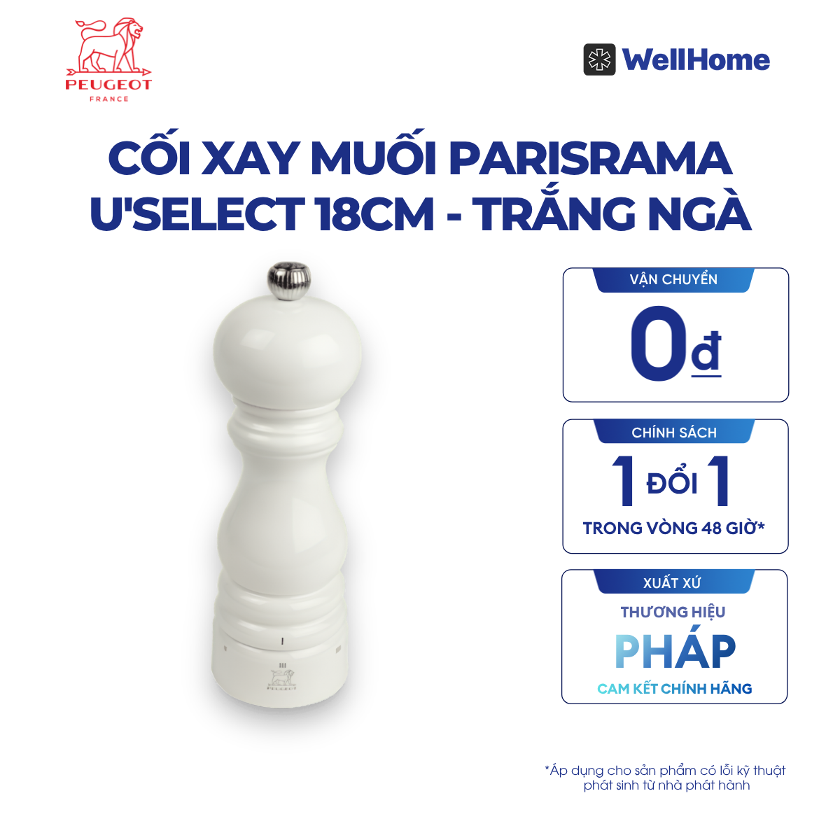  CỐI XAY MUỐI PARISRAMA U'SELECT 18CM MÀU TRẮNG NGÀ 