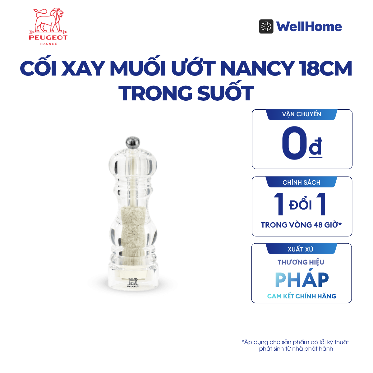  CỐI XAY MUỐI ƯỚT NANCY 18CM TRONG SUỐT 
