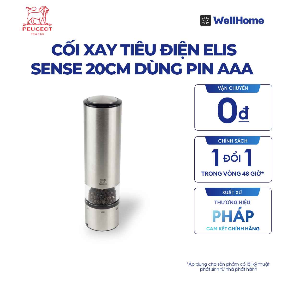  CỐI XAY TIÊU ĐIỆN ELIS SENSE 20CM DÙNG PIN AAA - MÀU INOX 
