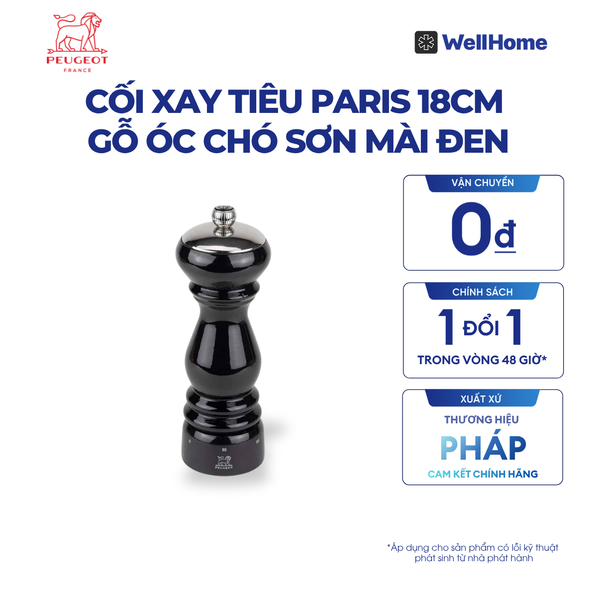  CỐI XAY TIÊU PARIS 18CM GỖ ÓC CHÓ SƠN MÀI ĐEN 