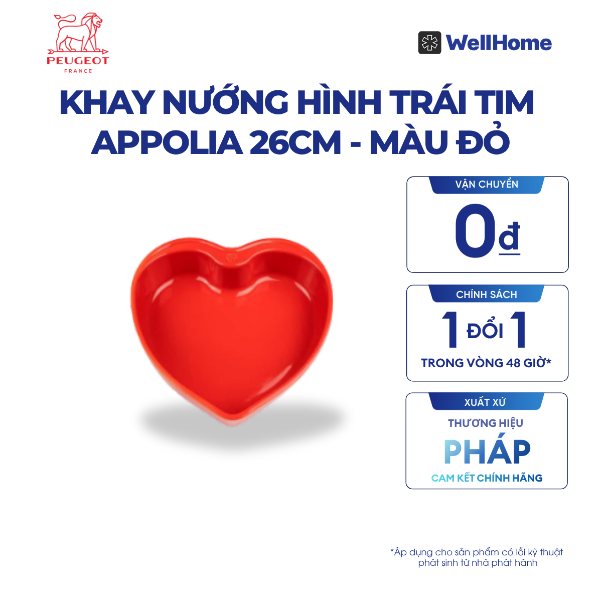  KHAY NƯỚNG HÌNH TRÁI TIM APPOLIA 26CM - MÀU ĐỎ 