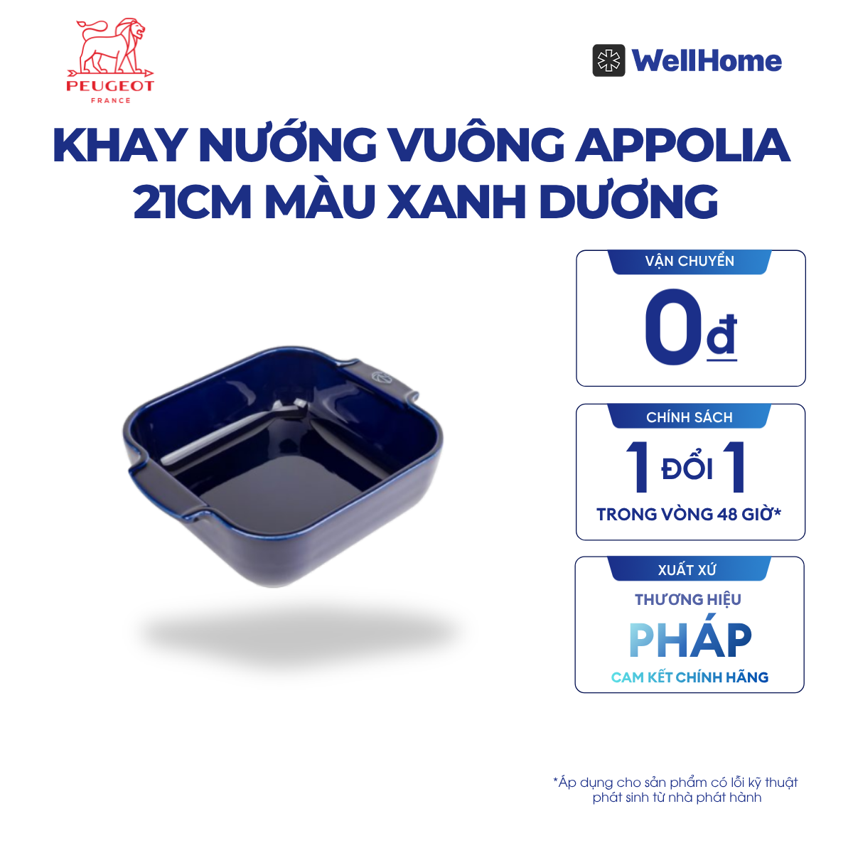  KHAY NƯỚNG CHỮ NHẬT APPOLIA 21CM MÀU XANH DƯƠNG 