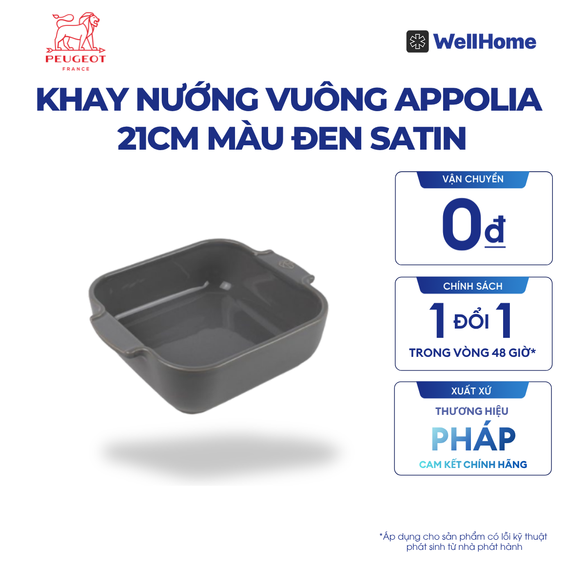  KHAY NƯỚNG VUÔNG APPOLIA 21CM MÀU ĐEN SATIN 