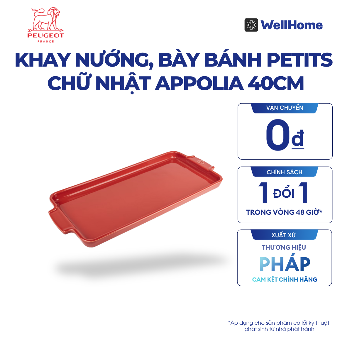  KHAY NƯỚNG, BÀY BÁNH PETITS CHỮ NHẬT APPOLIA 40CM 