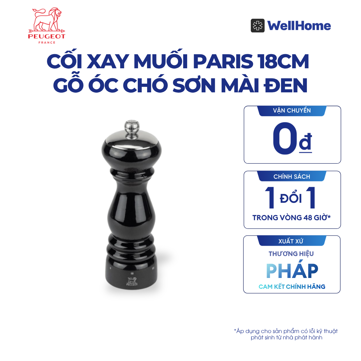  CỐI XAY MUỐI PARIS 18CM GỖ ÓC CHÓ SƠN MÀI ĐEN 