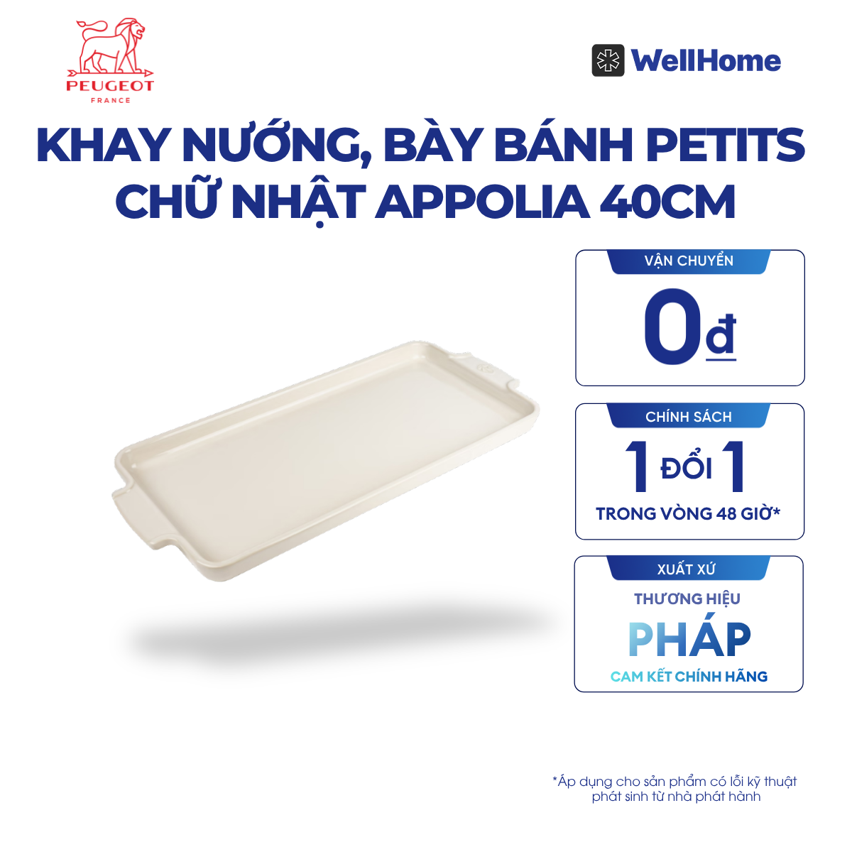  KHAY NƯỚNG, BÀY BÁNH PETITS CHỮ NHẬT APPOLIA 40CM 