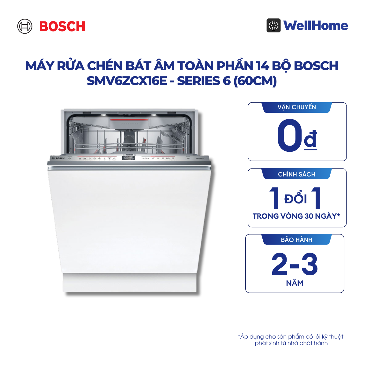  Máy rửa chén bát âm toàn phần 14 Bộ Bosch SMV6ZCX16E - Series 6 (60cm) 