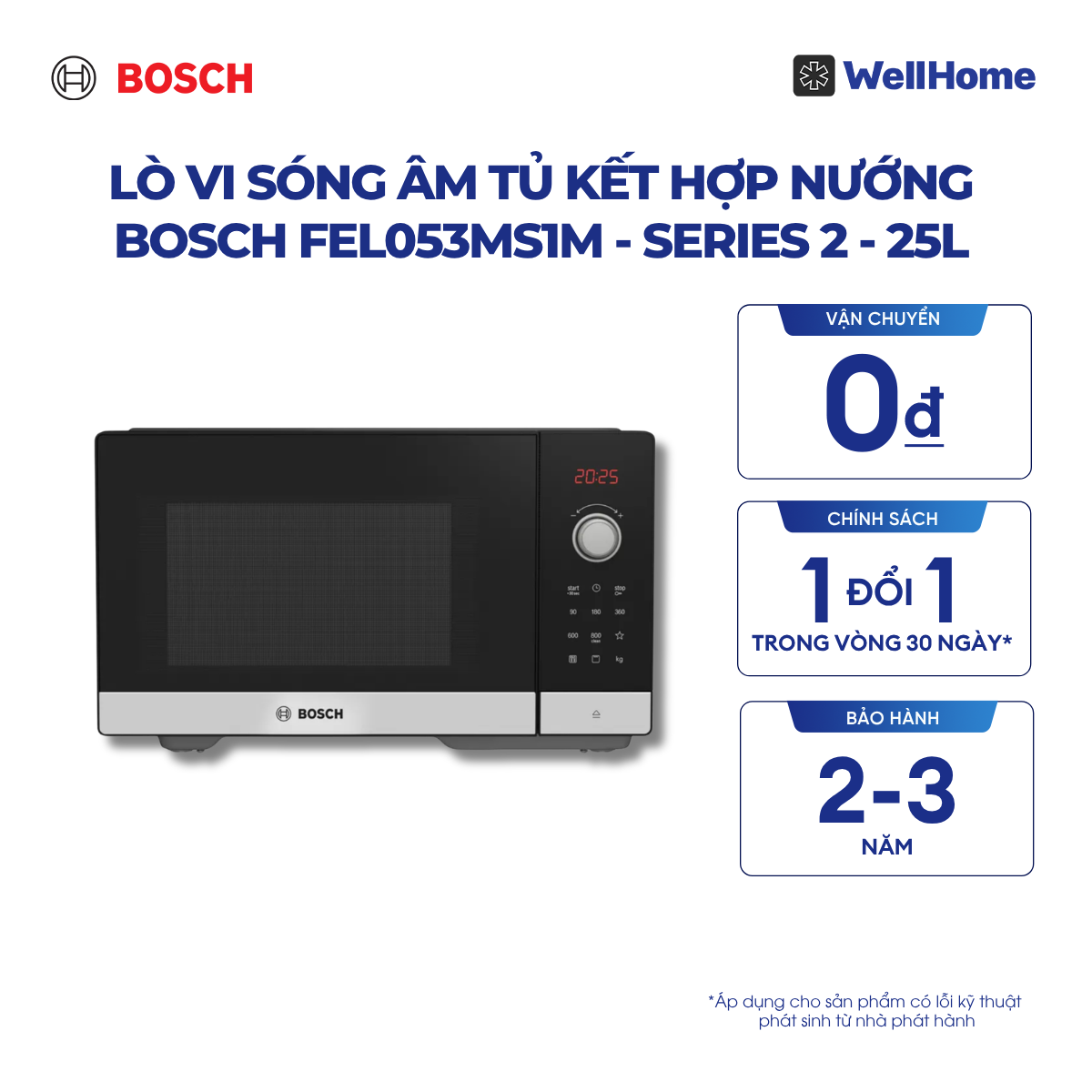  LÒ VI SÓNG ÂM TỦ KẾT HỢP NƯỚNG BOSCH FEL053MS1M - SERIES 2 - 25L 
