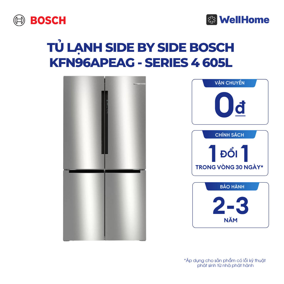  TỦ LẠNH SIDE BY SIDE BOSCH KFN96APEAG - SERIES 4 605L 