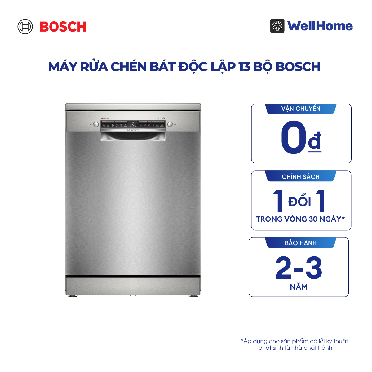  Máy rửa chén bát độc lập 13 bộ Bosch SMS4ECI26E - Series 4 (60cm) 