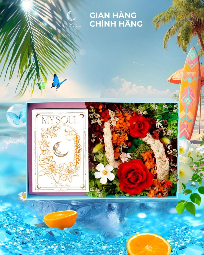 Hộp hoa quà tặng nước hoa My Soul - Màu xanh