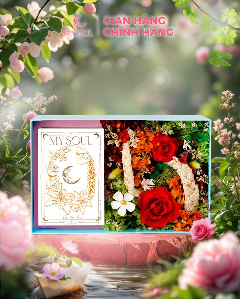 Hộp hoa quà tặng nước hoa My Soul - Màu xanh