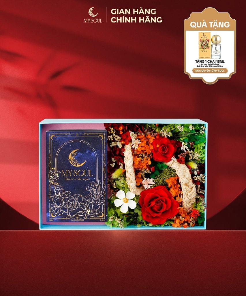 Hộp hoa quà tặng nước hoa My Soul - Màu xanh