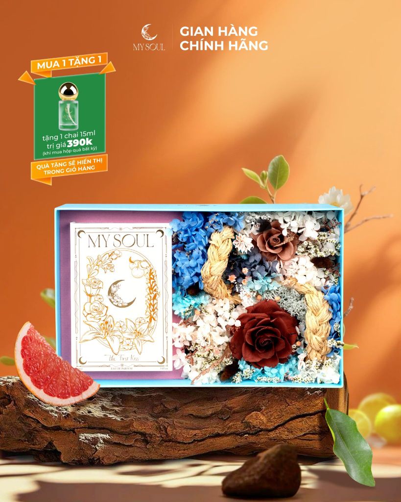 Hộp hoa quà tặng nước hoa My Soul - Màu xanh