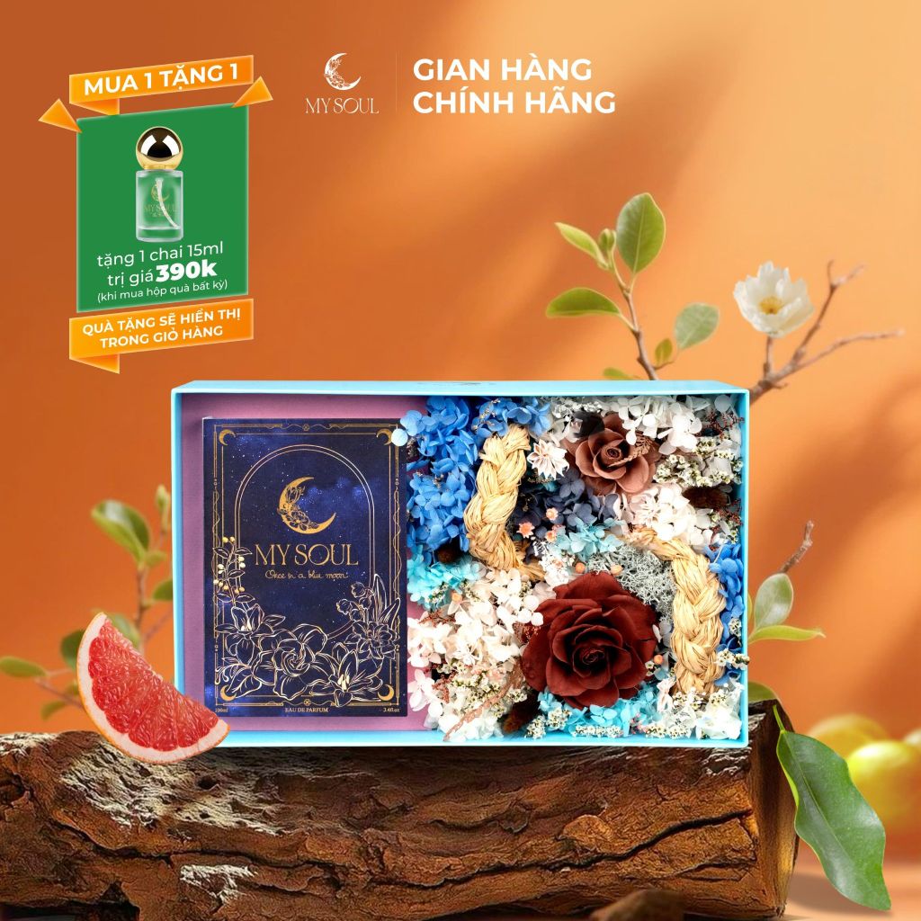 Hộp hoa quà tặng nước hoa My Soul - Màu xanh