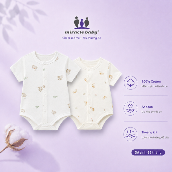  Bodysuit ngắn tay tam giác cotton cho bé 0-12 tháng 100%cotton có lỗ thoát khí 