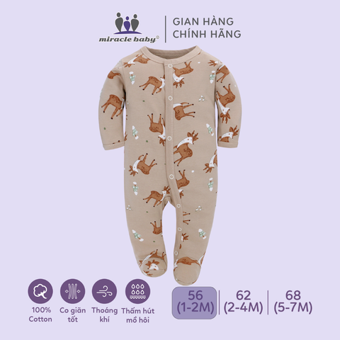  Bodysuit áo quần liền thân NÚT BẤM cho bé chất liệu Cotton thương hiệu Miraclebaby từ 1 đến 7 tháng tuổi 