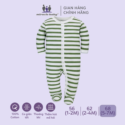  Bodysuit áo quần liền thân NÚT BẤM cho bé chất liệu Cotton thương hiệu Miraclebaby từ 1 đến 7 tháng tuổi 