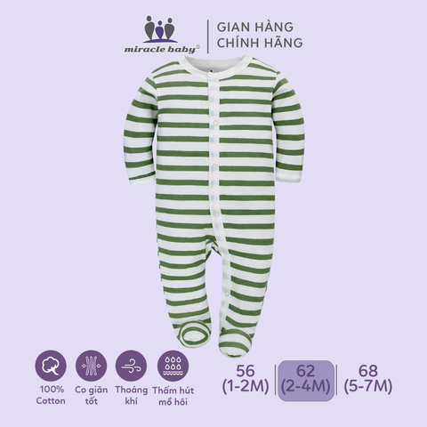  Bodysuit áo quần liền thân NÚT BẤM cho bé chất liệu Cotton thương hiệu Miraclebaby từ 1 đến 7 tháng tuổi 