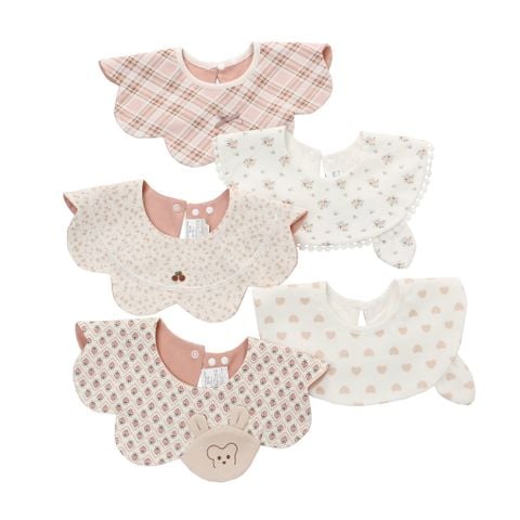  Set 5 Yếm Bib Cao Cấp Cho Bé, Phong Cách Hàn Quốc, Họa Tiết Caro Trái Tim Hoa Nhí, Xinh Xắn Dễ Phối Đồ 