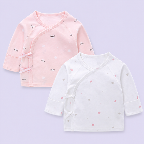  MiracleBaby - Combo 2 áo sơ sinh tay dài cài lệch nguyên chất Cotton mềm mại, thấm hút mồ hôi tốt 