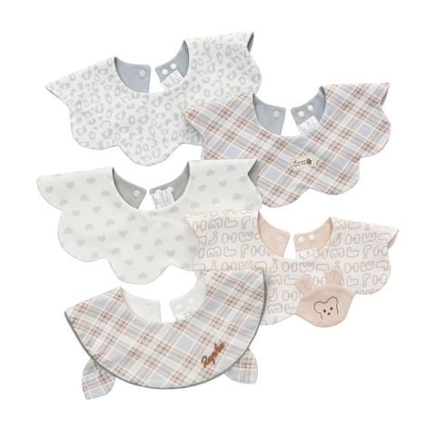  Set 5 Yếm Bib Cao Cấp Cho Bé, Phong Cách Hàn Quốc, Họa Tiết Caro Trái Tim Hoa Nhí, Xinh Xắn Dễ Phối Đồ 