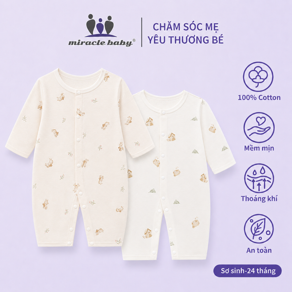  Bodysuit dài tay cotton cho bé 0-24 tháng 100%cotton có lỗ thoát khí 