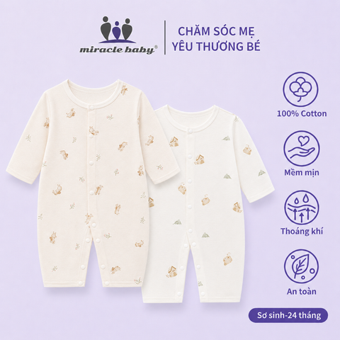  Bodysuit dài tay cotton cho bé 0-24 tháng 100%cotton có lỗ thoát khí 