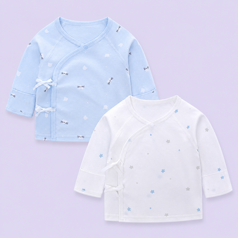  MiracleBaby - Combo 2 áo sơ sinh tay dài cài lệch nguyên chất Cotton mềm mại, thấm hút mồ hôi tốt 