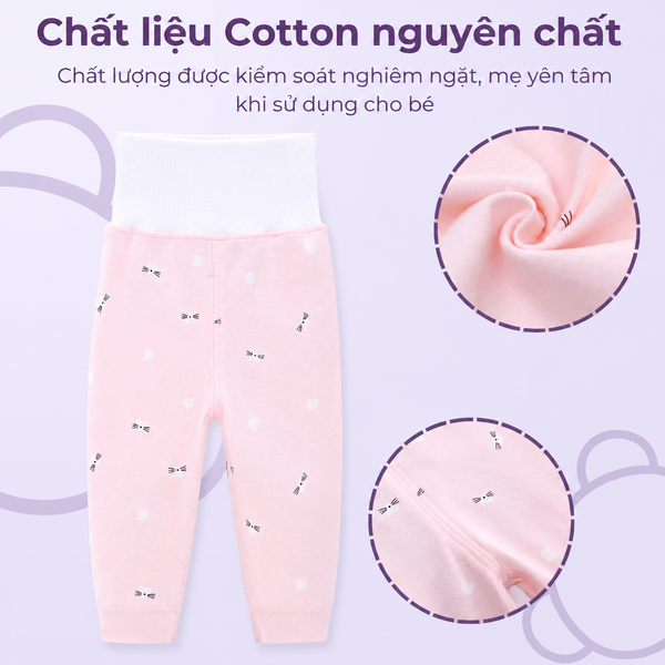  MiracleBaby - Áo sơ sinh tay dài cài lệch nguyên chất Cotton kèm quần cạp cao dày dặn, co giãn, giữ nhiệt tốt, mềm mại 