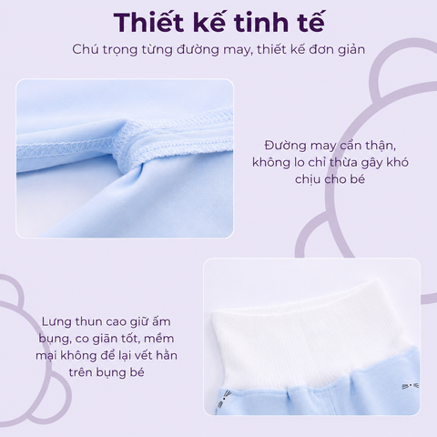  MiracleBaby - Áo sơ sinh tay dài cài lệch nguyên chất Cotton kèm quần cạp cao dày dặn, co giãn, giữ nhiệt tốt, mềm mại 