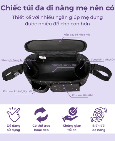  MiracleBaby - Túi treo xe đẩy/Túi đựng đồ đa năng cho mẹ và bé khi ra ngoài 