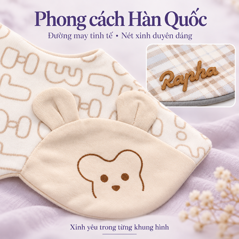  Set 5 Yếm Bib Cao Cấp Cho Bé, Phong Cách Hàn Quốc, Họa Tiết Caro Trái Tim Hoa Nhí, Xinh Xắn Dễ Phối Đồ 