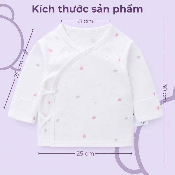  MiracleBaby - Combo 2 áo sơ sinh tay dài cài lệch nguyên chất Cotton mềm mại, thấm hút mồ hôi tốt 