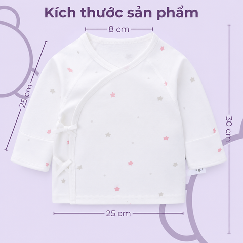  MiracleBaby - Combo 2 áo sơ sinh tay dài cài lệch nguyên chất Cotton mềm mại, thấm hút mồ hôi tốt 