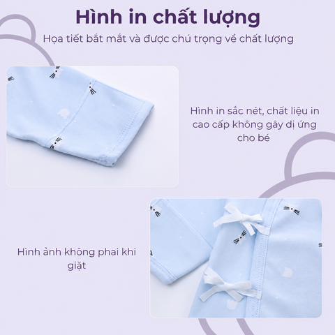  MiracleBaby - Combo 2 áo sơ sinh tay dài cài lệch nguyên chất Cotton mềm mại, thấm hút mồ hôi tốt 