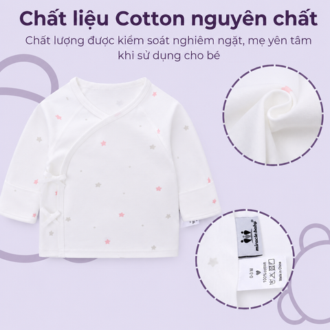  MiracleBaby - Combo 2 áo sơ sinh tay dài cài lệch nguyên chất Cotton mềm mại, thấm hút mồ hôi tốt 
