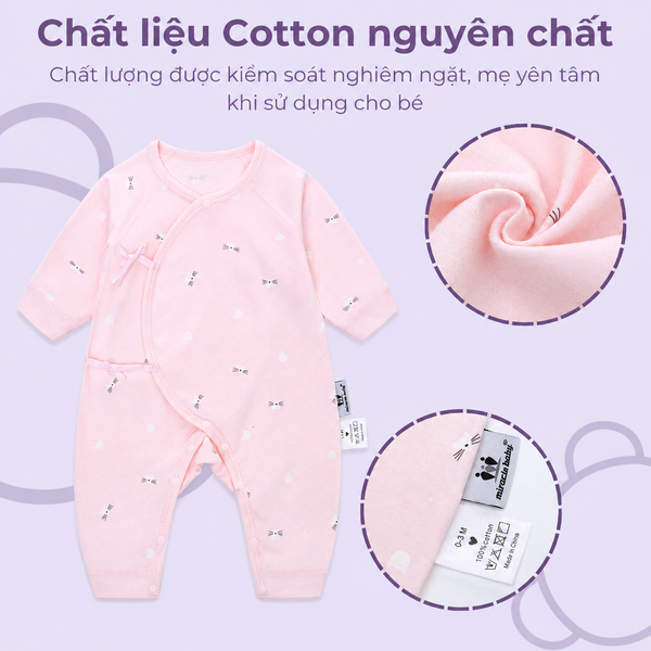  MiracleBaby - Bodysuit cột dây sơ sinh chất liệu Cotton cho bé sơ sinh từ 0 đến 3 tháng co giãn, mềm mại, thấm hút tốt 