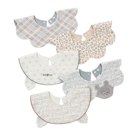  Set 5 Yếm Bib Cao Cấp Cho Bé, Phong Cách Hàn Quốc, Họa Tiết Caro Trái Tim Hoa Nhí, Xinh Xắn Dễ Phối Đồ 