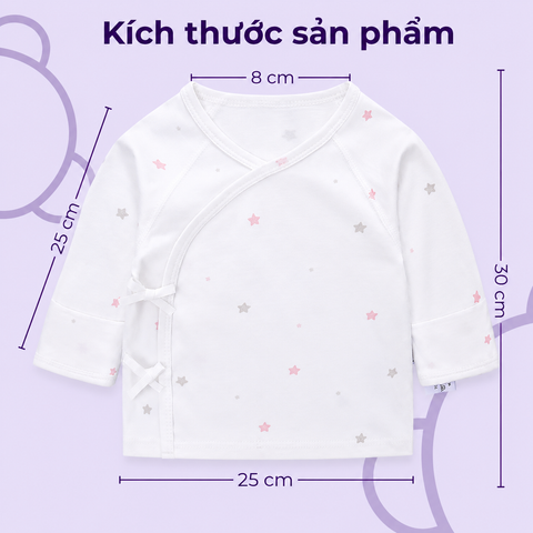  MiracleBaby - Áo sơ sinh tay dài cài lệch nguyên chất Cotton kèm quần cạp cao dày dặn, co giãn, giữ nhiệt tốt, mềm mại 