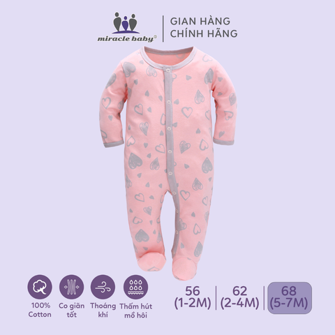  Bodysuit áo quần liền thân NÚT BẤM cho bé chất liệu Cotton thương hiệu Miraclebaby từ 1 đến 7 tháng tuổi 