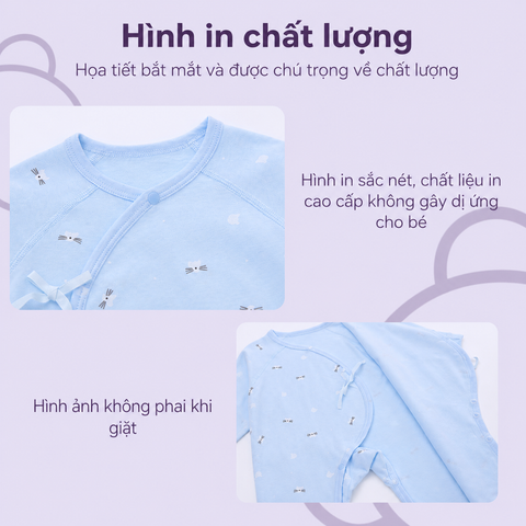  MiracleBaby - Bodysuit cột dây sơ sinh chất liệu Cotton cho bé sơ sinh từ 0 đến 3 tháng co giãn, mềm mại, thấm hút tốt 
