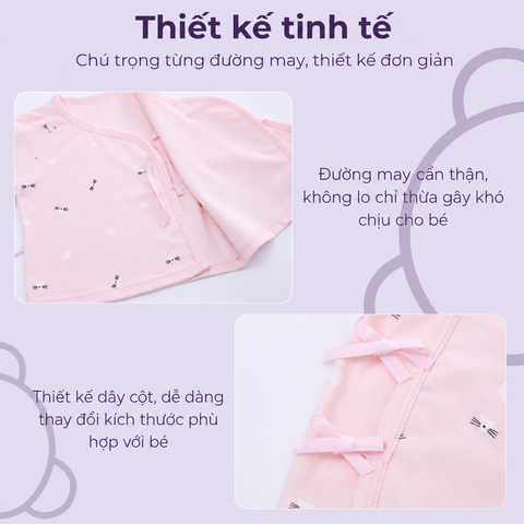  MiracleBaby - Combo 2 áo sơ sinh tay dài cài lệch nguyên chất Cotton mềm mại, thấm hút mồ hôi tốt 