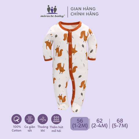  Bodysuit áo quần liền thân NÚT BẤM cho bé chất liệu Cotton thương hiệu Miraclebaby từ 1 đến 7 tháng tuổi 