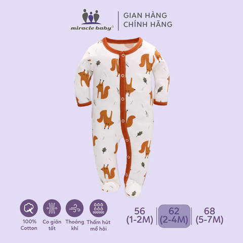  Bodysuit áo quần liền thân NÚT BẤM cho bé chất liệu Cotton thương hiệu Miraclebaby từ 1 đến 7 tháng tuổi 